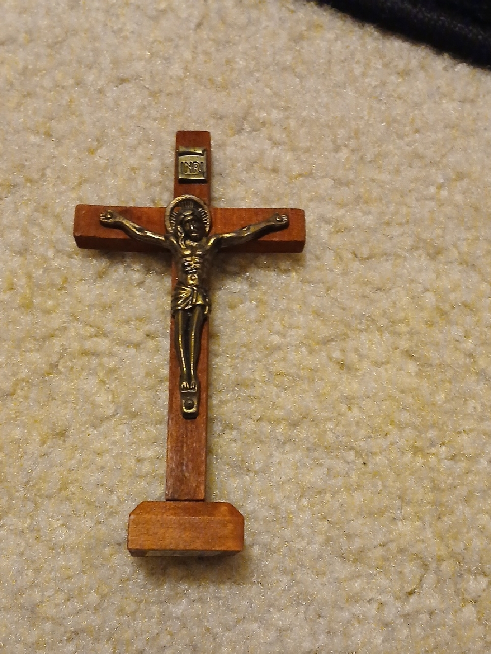 Wooden  Crucifix with Brass Corpus - Brown